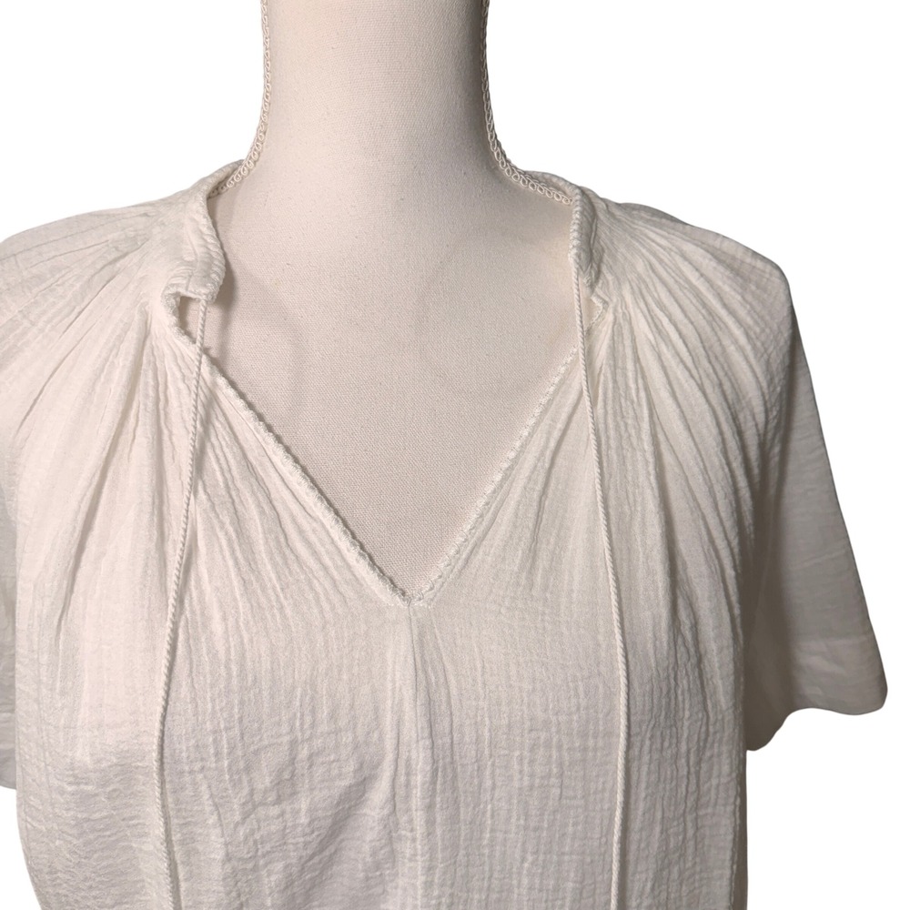 Vince White Cotton Gauze Peasant Blouse Tassel Tie V-Neck Smocked Top XS Boho - Picture 7 of 13